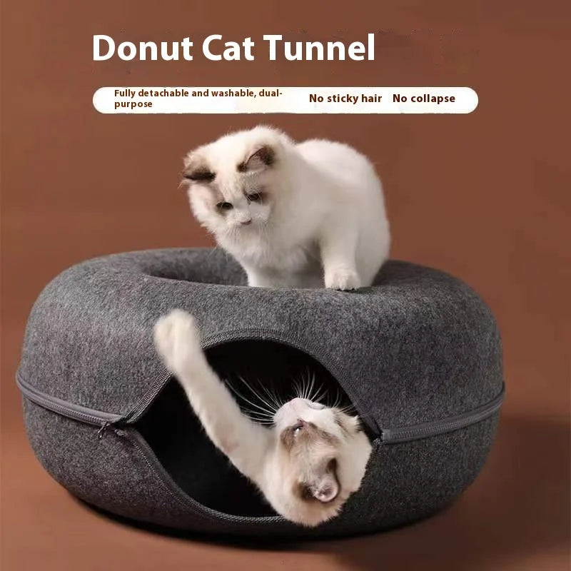 Gemütliches rundes Katzenbett und -tunnel