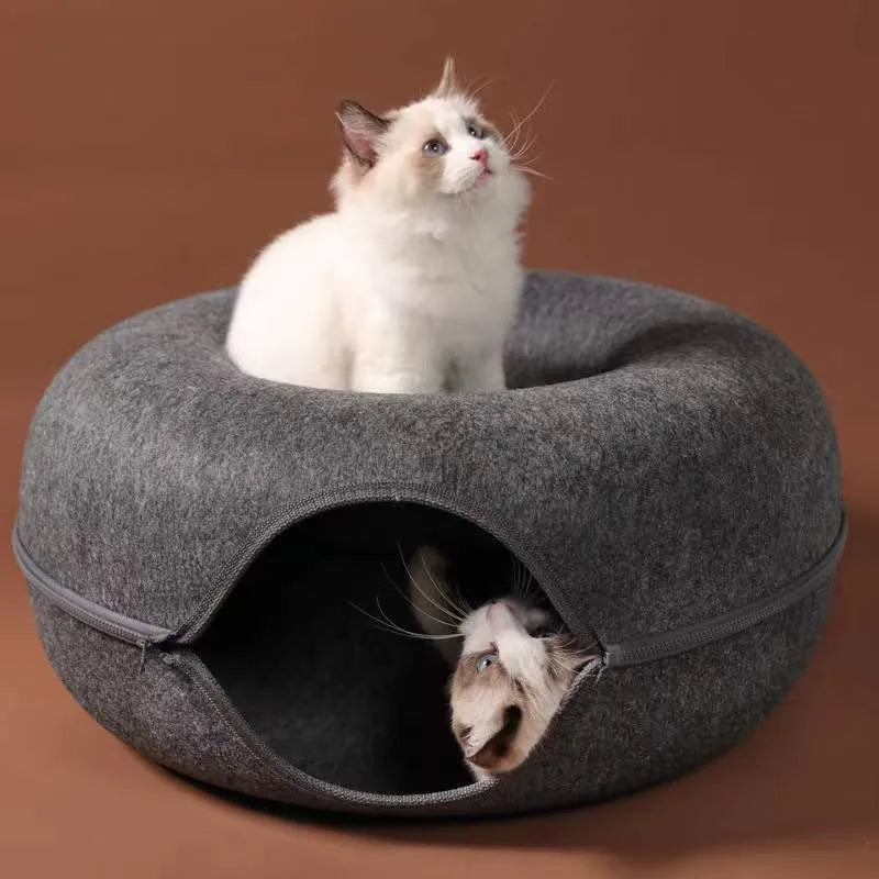 Gemütliches rundes Katzenbett und -tunnel