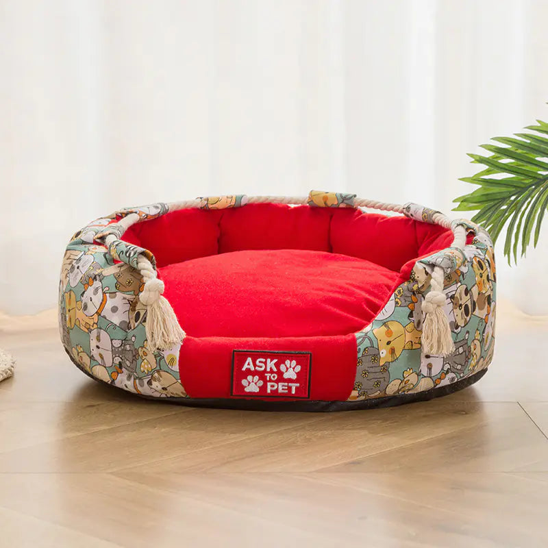 Dickes Plüsch-Winter-Warm-Druck-Canvas-Haustiernest: Gemütlicher Rückzugsort für den Winter!