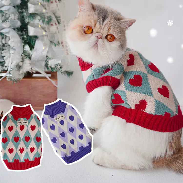 Gestrickter "Rhombus Love" Pullover für Katzen