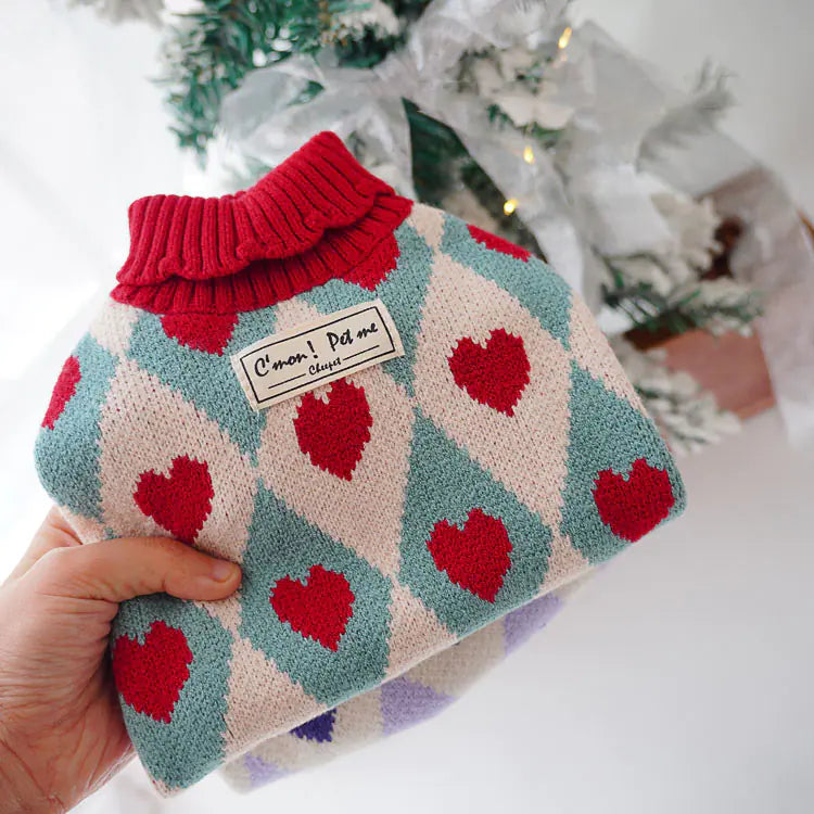 Gestrickter "Rhombus Love" Pullover für Katzen